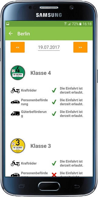 Smartphone App Green-Zones für Umweltzonen 